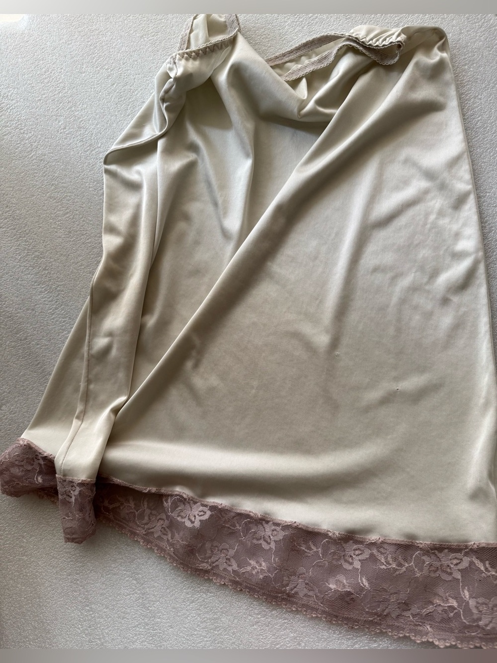 Vintage Cream Taupe Nylon Lace Slip Skirt Made in USA L/XL